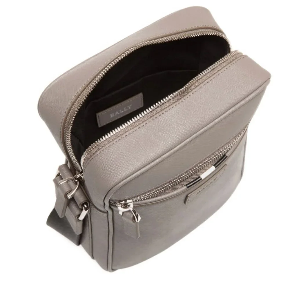 Bally Italy Men's/Unisex Crossbody‎ Bag in Gray Embossed Leather
